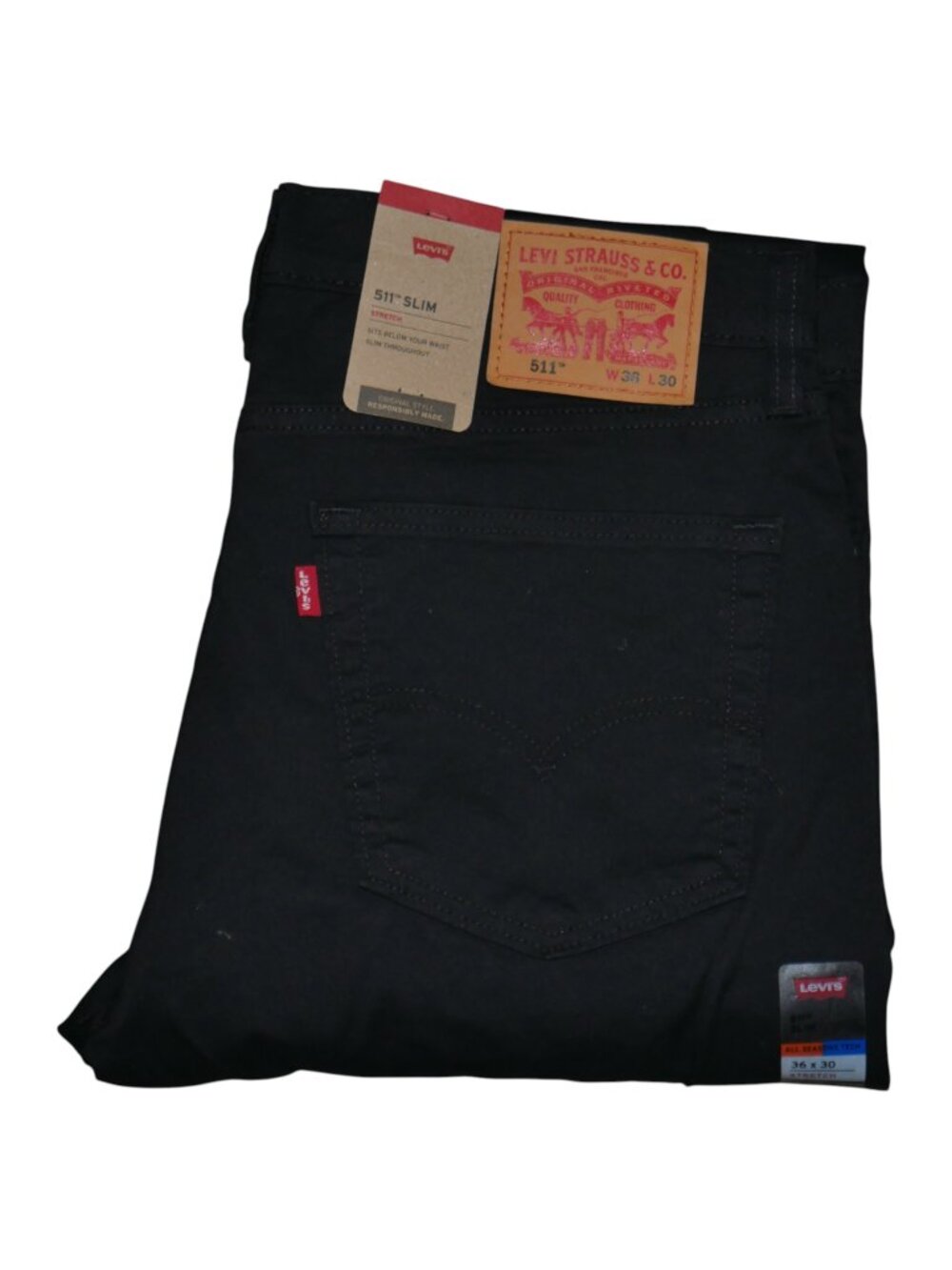 Levis 511 Slim Fit Twill Jean Pants Black Men's Size 36x30 Stretch NWT